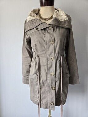 freebird Taupe Hooded Drawstring Cotton Utility Jacket. Size Small